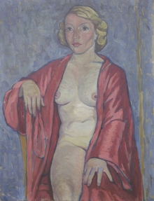Akt w czerwonym szlafroku Lucyny Podolskiej, 1956, olej, pilśń