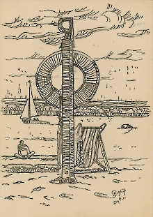 Pejzaż nadrzeczny, 1967, papier, ołówek