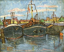 Port w Amsterdamie, 1957, olej, tektura
