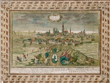 J. G. Ringlin wg F. B. Wernera, Panorama Szczecina od strony wschodniej, ok. 1735, miedzioryt kolorowany, 20,4 x 29,8 cm,