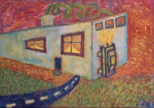 Krzysztof Skarbek (ur. 1958), Pokój w gorącej wibracji, około 1989, olej, płótno, 90 x 120 cm, fot. Grzegorz Solecki