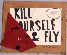 Milan Knížák (ur. 1940), Kill Yourself and Fly, 1968, collage, papier, 54 x 75 cm, fot. Grzegorz Solecki